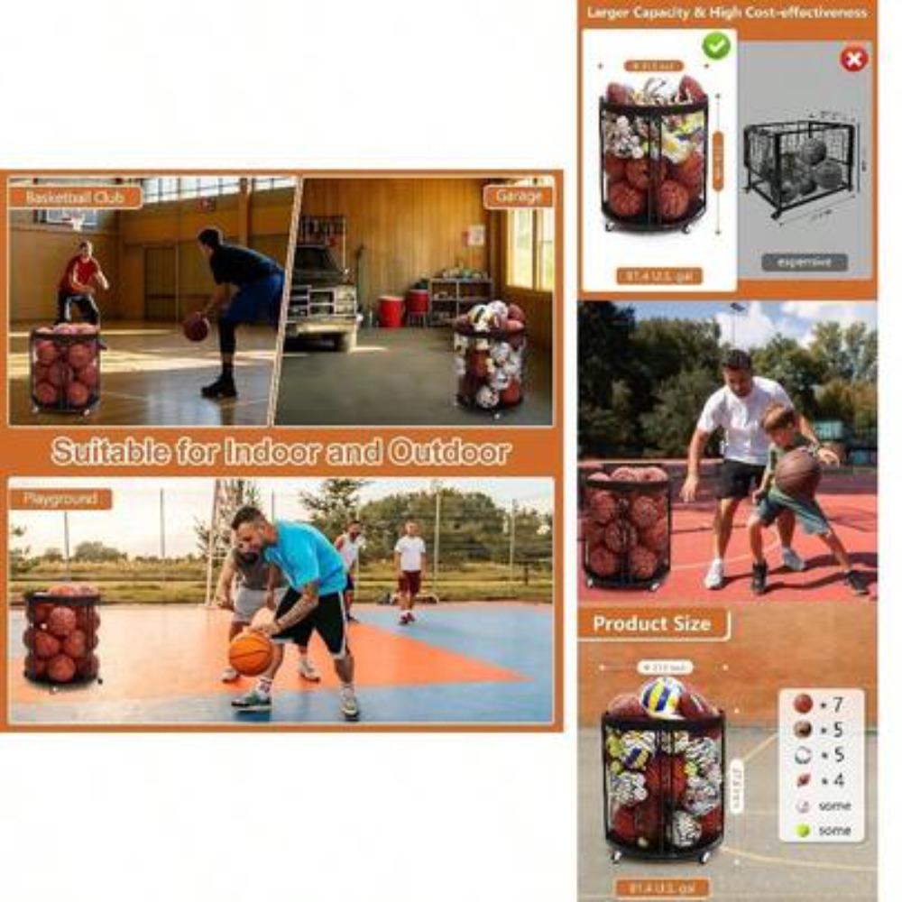 Sports Equipment Garage Organizer - 헤비 듀티 볼 보관함 카트 (축구,