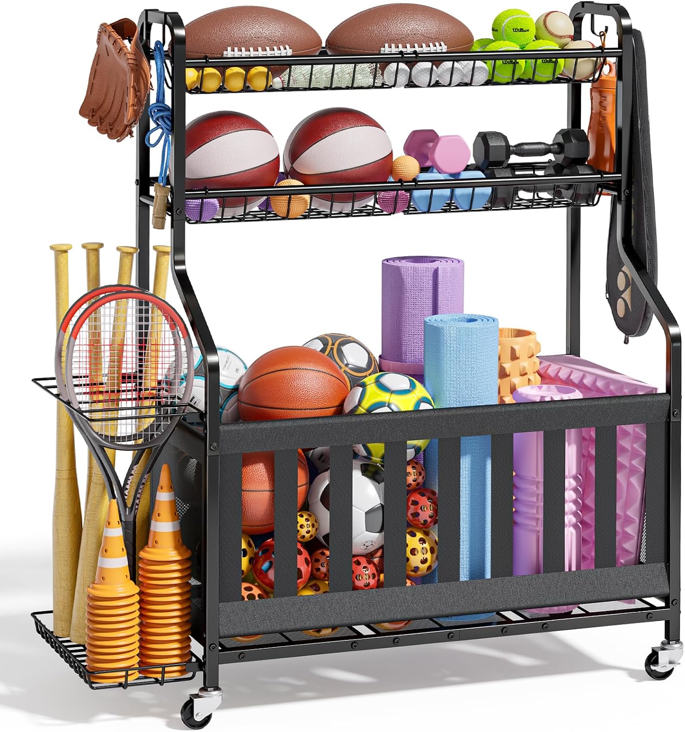 Sports Equipment Garage Organizer - 스포츠 장비 보관 정리함, 농구공 및