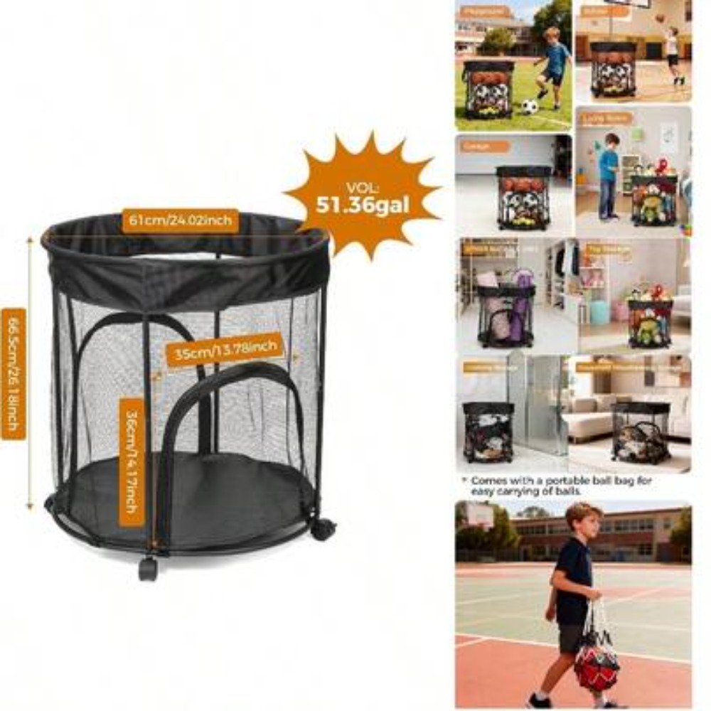51.36갤런 볼 보관 카트(바퀴 포함), 농구, 축구 - Sports Equipment Garage Organizer 리뷰 및 가격