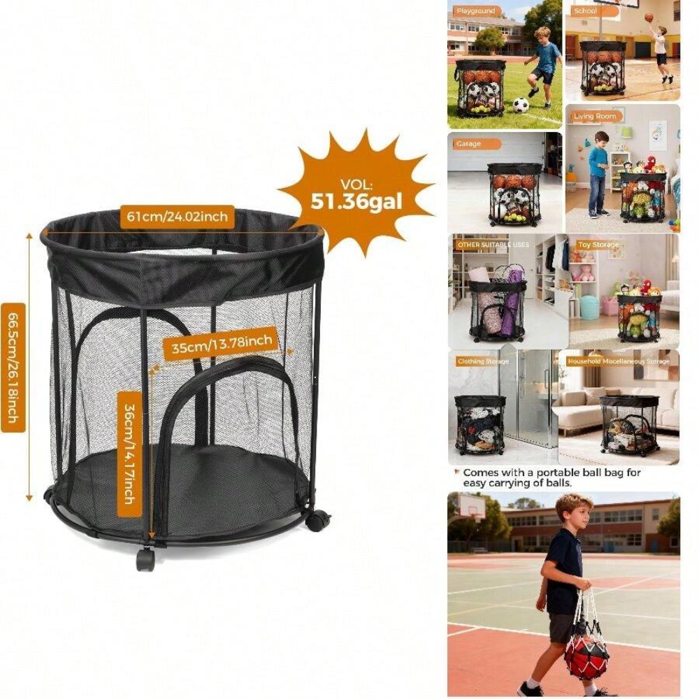 51.36갤런 볼 보관 카트(바퀴 포함), 농구, 축구 - Sports Equipment Garage Organizer 리뷰 및 가격