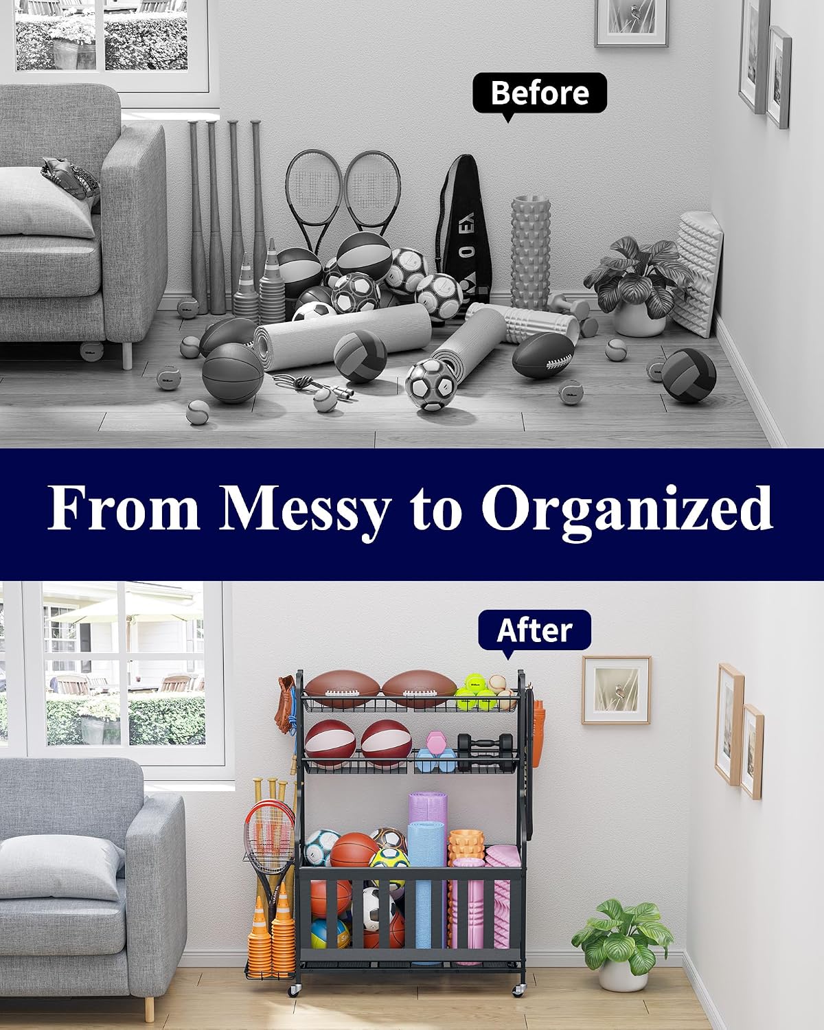 스포츠 장비 보관 정리함, 농구공 및 배트용 롤링형 차 - Sports Equipment Garage Organizer 리뷰 및 가격